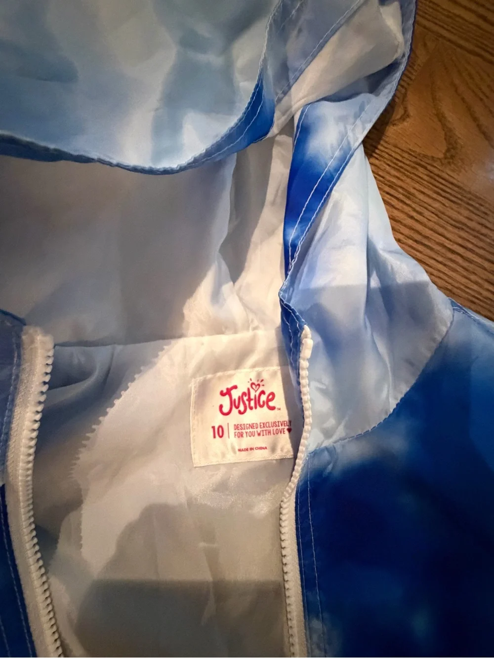 Justice Blue and White Tie-Dye Zip Rain coat